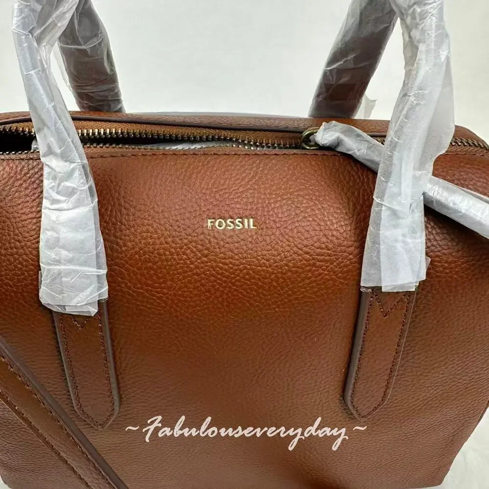 Fossil Sydney Satchel Crossbody Handbag Medium In Leather/Gold/Brown NWT